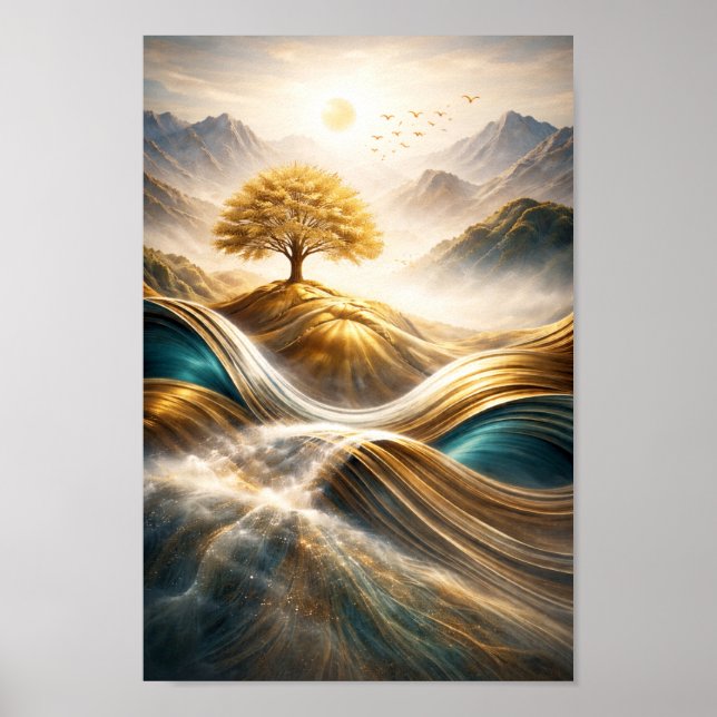 Golden Horizon: Tree of Serenity Wall Art (Front)