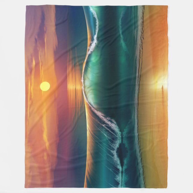 Golden Horizon Wave Fleece Blanket (Front)