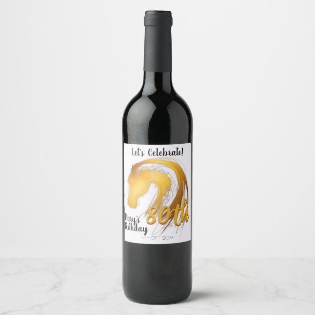 Golden Horse Birthday personalized Bottle Label  (Front)