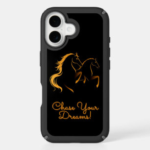 Golden Horse Duo on Black iPhone 16 Case