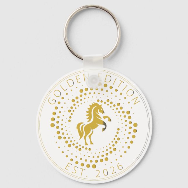 Golden Horse Logo Custom Text Classic Icon  Keychain (Front)