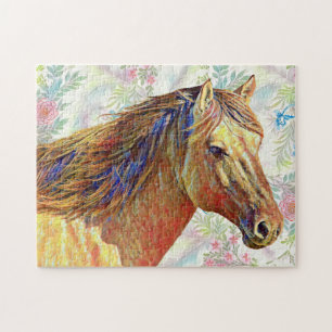 Golden Horse on Floral Pattern Puzzle
