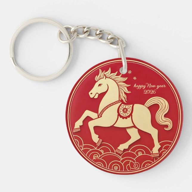 Golden Horse Red Chinese New Year 2026  Keychain (Front)