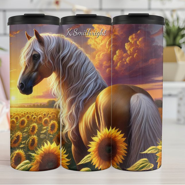 Golden Horse Sunflower Sunset Field Thermal Tumbler (Creator Uploaded)
