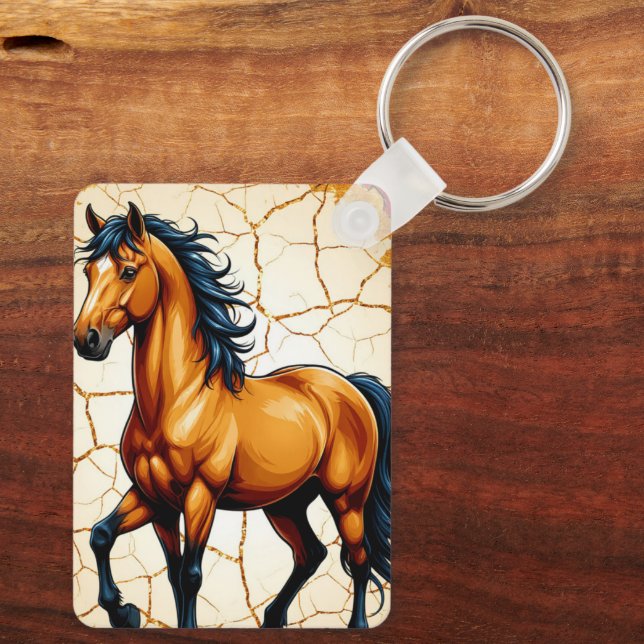 Golden Horse With Flowing Black Mane Keychain (Back)