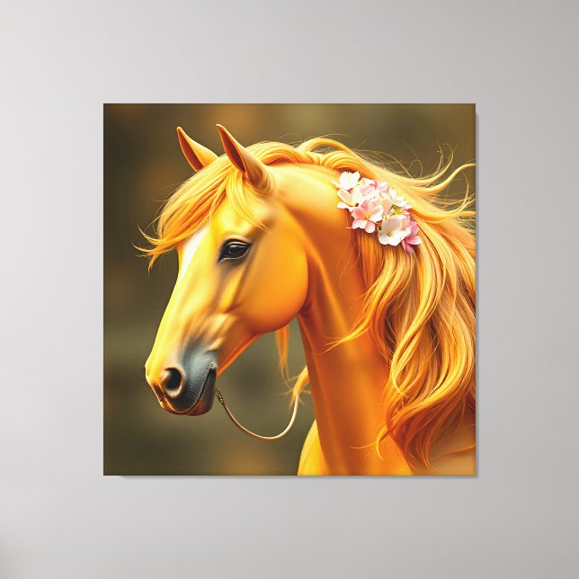 Golden Horse with Flowing Mane Canvas Print (Front)