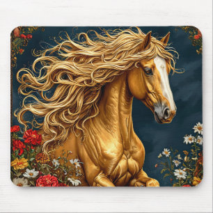 Golden Horse with Flowing Mane Mouse Pad