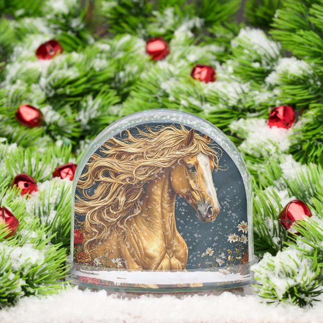 Golden Horse with Flowing Mane Snow Globe (Christmas)