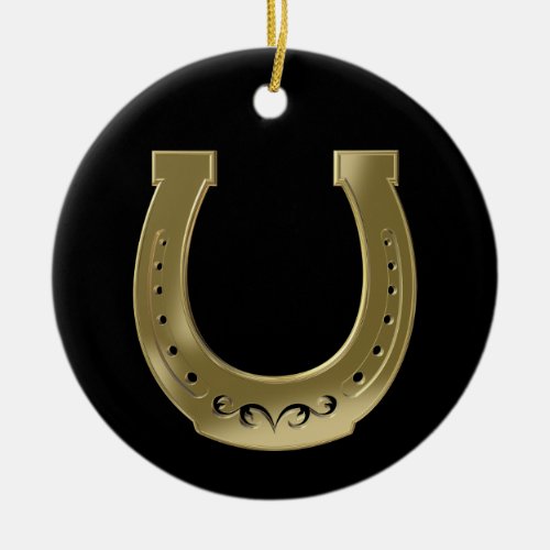 Golden horseshoe ceramic ornament