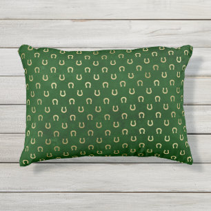 Golden Horseshoe Lucky Charm Green St Patricks Day Outdoor Pillow