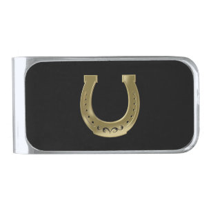 Golden horseshoe silver finish money clip