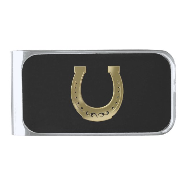 Golden horseshoe silver finish money clip (Front)