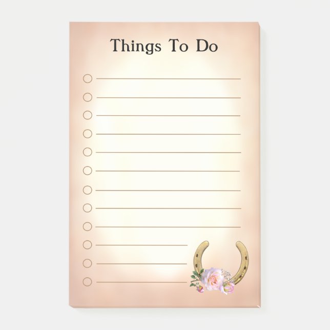 Golden Horseshoe with Flowers Things To Do Post-it Notes (Front)