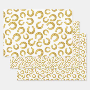 Golden Horseshoes Good Luck St. Patricks Day Wrapping Paper Sheets