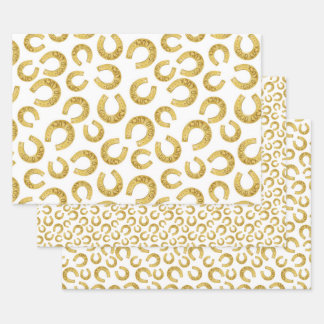 Golden Horseshoes Good Luck St. Patricks Day Wrapping Paper Sheets
