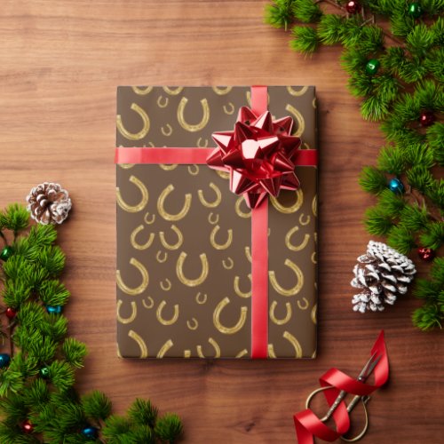 Golden horseshoes pattern wrapping paper