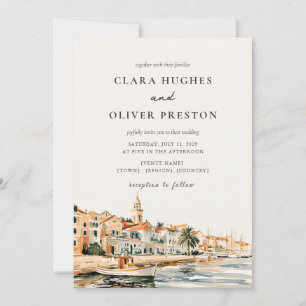 Golden Hour Adriatic Coast Harbor Croatia Wedding Invitation