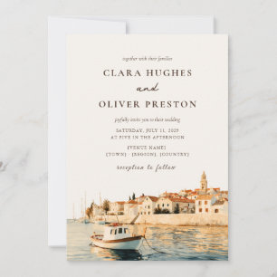 Golden Hour Adriatic Island Harbor Coastal Wedding Invitation