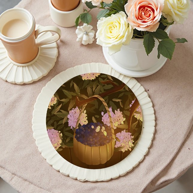 Golden Hour Blueberry Basket Round Paper Coaster (Creator Uploaded)