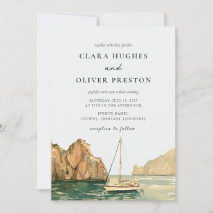 Golden Hour Capri Sailboat Italian Coast Wedding Invitation