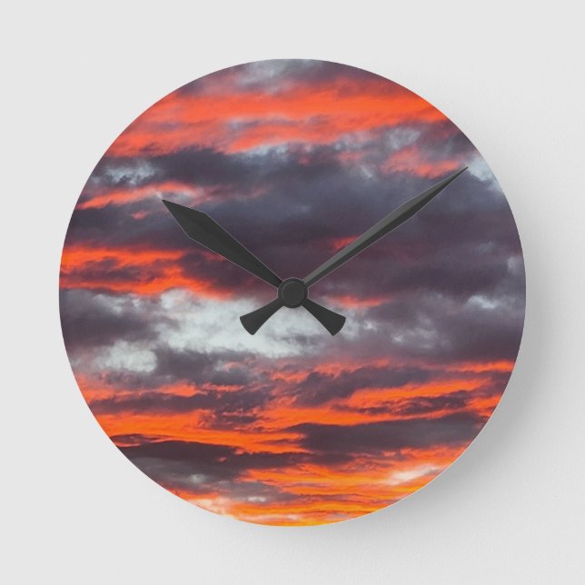 Golden Hour Cloudscape Elegant Sunset Photo Round Clock (Front)