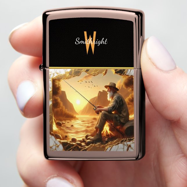 Golden Hour Fishing Zippo Lighter (In Hand)