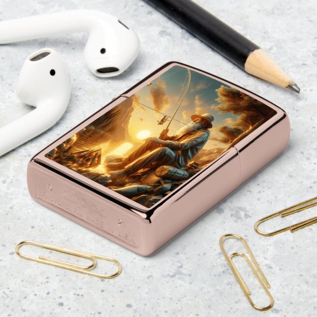 Golden Hour Fishing Zippo Lighter (On Table 2)