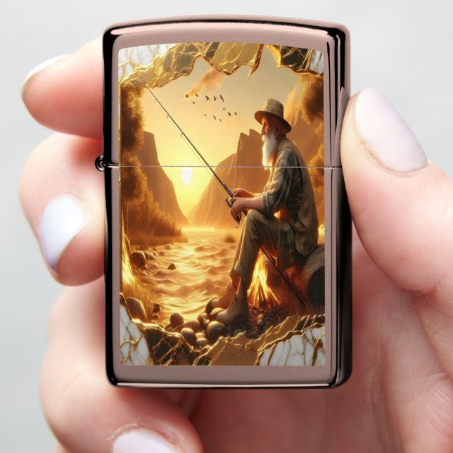 Golden Hour Fishing Zippo Lighter (In Hand)