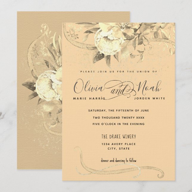 Golden Hour Floral Calligraphy Watercolor Invitation (Front/Back)