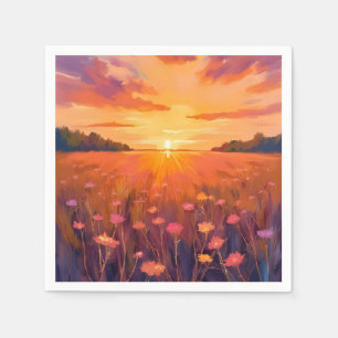 Golden Hour Flower Field Watercolor Sunset Napkins