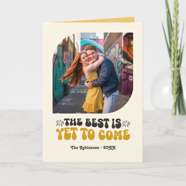 Golden Hour Glow Champagne Retro New Year Photo Holiday Card (Front)