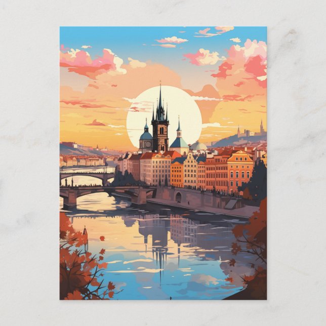 Golden Hour in Prague Holiday Postcard (Front)