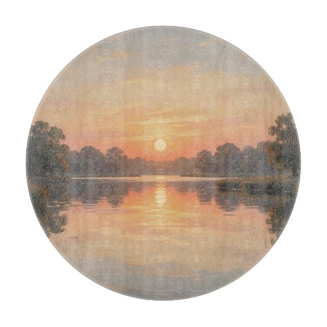 Golden Hour Lake Reflection Impressionist  Cutting Board (Front)
