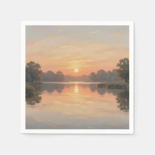 Golden Hour Lake Reflection Impressionist Napkins