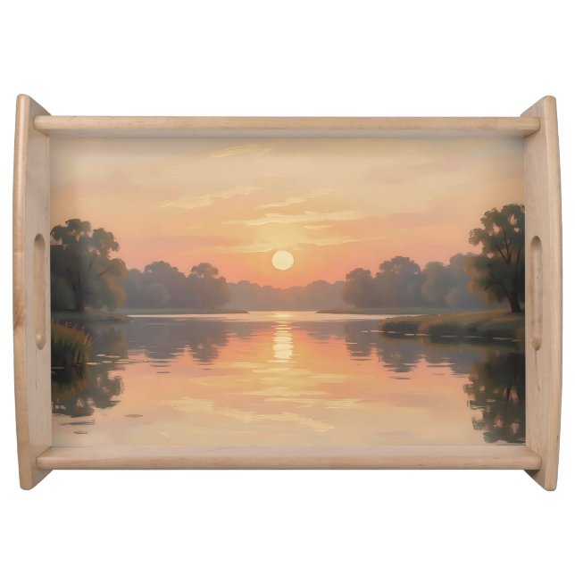 Golden Hour Lake Reflection Impressionist  Serving Tray (Front)