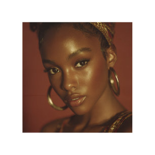 Golden Hour Melanin Beauty Headwrap Portrait Wood Wall Art