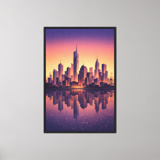 Golden Hour Modern City Skyline – Minimalist Urban Canvas Print