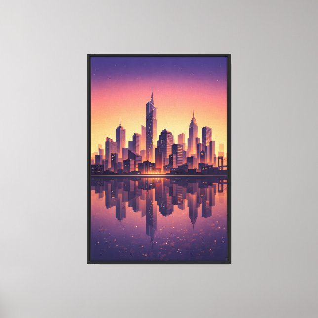 Golden Hour Modern City Skyline – Minimalist Urban Canvas Print (Front)