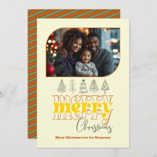 Golden Hour Modern Retro Doodle Christmas Photo Holiday Card