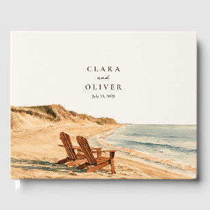 Golden Hour Painterly Beach Chairs Sunset Wedding Guest Book