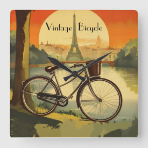 Golden Hour Parisian Cycle - Custom Square Wall Clock