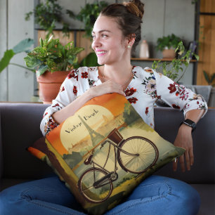 Golden Hour Parisian Cycle - Custom Throw Pillow