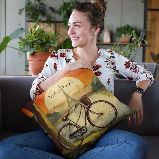 Golden Hour Parisian Cycle - Custom Throw Pillow (Creator Uploaded)