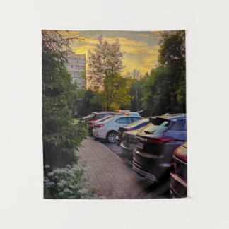 Golden Hour Parking Vista Tapestry – Customizable