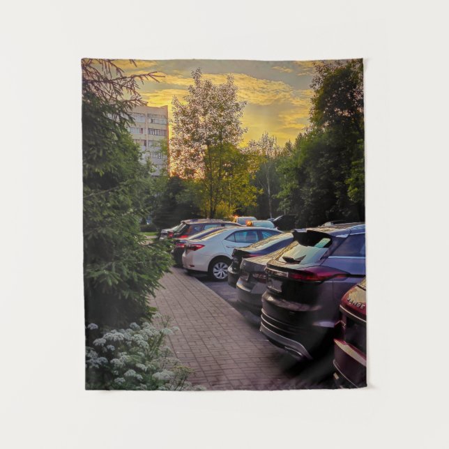 Golden Hour Parking Vista Tapestry – Customizable (Front)