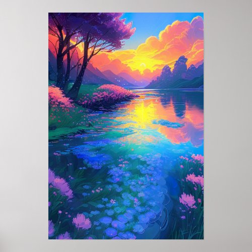 Golden Hour Reflections Beautiful Lake Poster