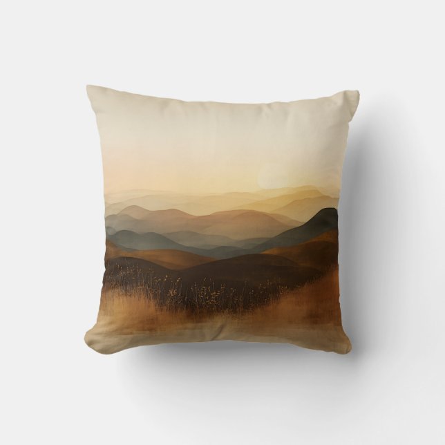Golden Hour Rolling Hills Sunset Layers Throw Pillow (Front)