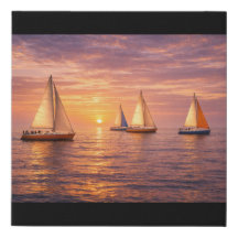 Golden Hour Sailboats Canvas Wall Art | Coastal Su