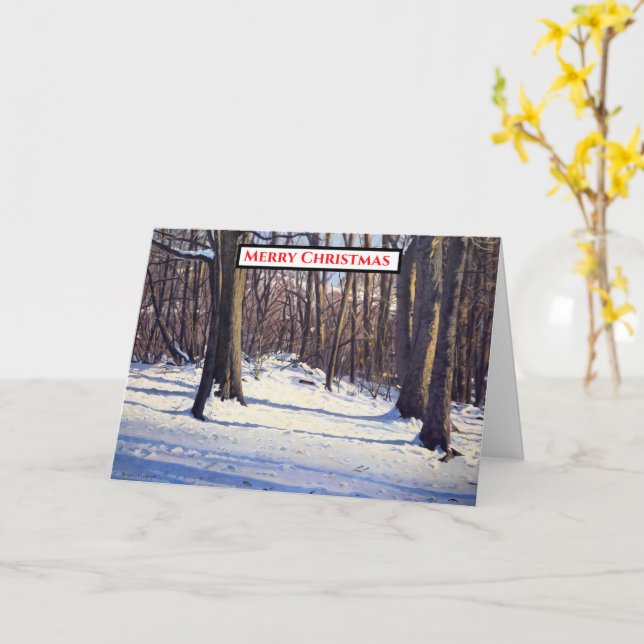 Golden Hour Snow Scene Christmas  Card (Yellow Flower)