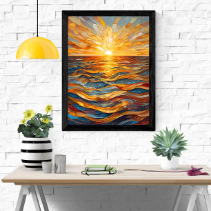 Golden Hour Stained Glass Sunset Poster